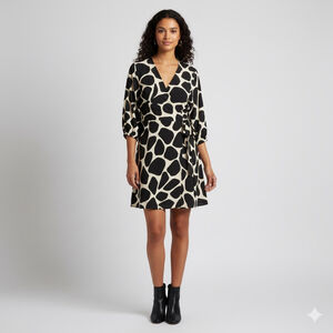 Moschino Cheap And Chic Giraffe Print Rayon Wrap Dress Small Black And Cream Y2K